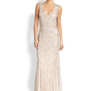 Neiman Marcus Aidan Mattox Long Gold Sequin Gown